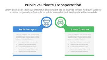 public transport vs personal vehicle comparison concept for infographic template banner with big box table with bubble circle header badge with two point list information vector