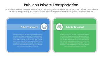 public transport vs personal vehicle comparison concept for infographic template banner with big round box table with two point list information vector