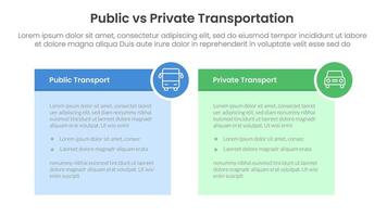 public transport vs personal vehicle comparison concept for infographic template banner with table box and circle badge with two point list information vector