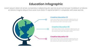 education infographic template banner with big globe and line point education with 3 point for slide presentation vector