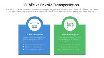 public transport vs personal vehicle comparison concept for infographic template banner with box banner and circle on top with two point list information vector
