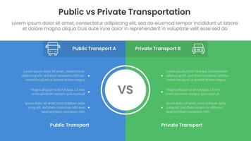 public transport vs personal vehicle comparison concept for infographic template banner with full page box background center with two point list information vector