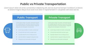 public transport vs personal vehicle comparison concept for infographic template banner with table box and circle accessories with two point list information vector