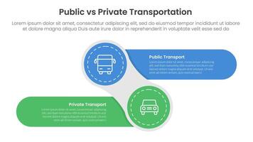 public transport vs personal vehicle comparison concept for infographic template banner with creative circle and round rectangle shape left and right with two point list information vector