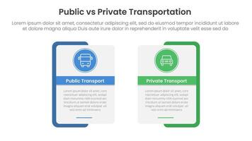 public transport vs personal vehicle comparison concept for infographic template banner with rectangle shape bold outline and circle badge with two point list information vector