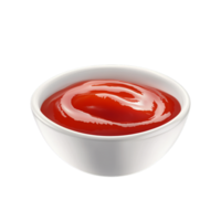 Delicious Ketchup in a White Bowl, Appetizing Red Sauce Against Transparent Background for Condiment Advertising, Food Branding, or Culinary Projects png