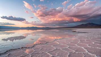 Sunset Over Salt Flats Reflection Mountains Sky photo
