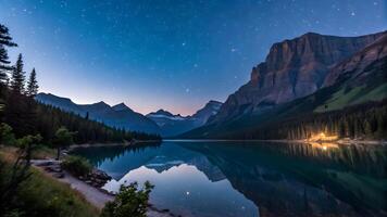 Starry Night at Serene Mountain Lake with Reflections photo
