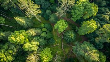 Aerial View of Lush Forest Canopy with Diverse Tree Species photo