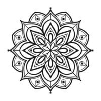 A beautiful black and white mandala design featuring a central flower surrounded by intricate swirls and patterns. vector