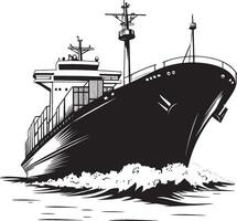 Minimalist black silhouette of a logistic ship, design. vector