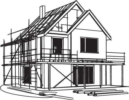 House under construction silhouette illustration in black