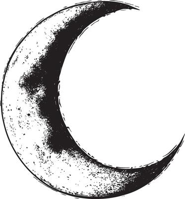 Black illustration of the moon in outline style.