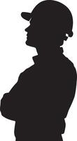Black illustration of an engineer in simple silhouette style. vector
