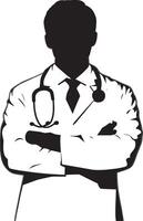 Black illustration of a doctor in simple silhouette style. vector