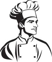 Black illustration of a chef in simple silhouette style. vector
