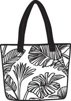Black illustration of a beach bag in outline style. vector