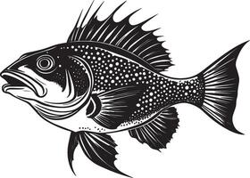 Black illustration of a grouper fish in simple silhouette style. vector