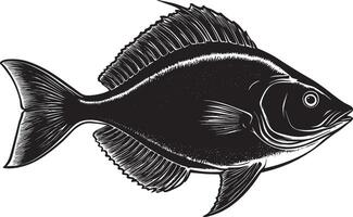 Black illustration of a halibut fish in simple silhouette style. vector