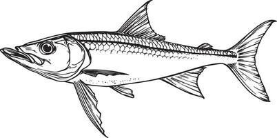 Black illustration of a mackerel fish in outline style. vector