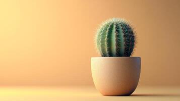 A cactus plant in a pot on a yellow background photo