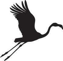 Black illustration of a flying flamingo in simple silhouette style. vector