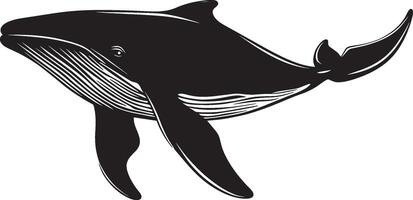 Black illustration of a whale in simple silhouette style. vector