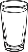 a glass of water is shown in a black and white drawing vector