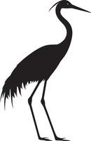 Black illustration of a crane bird in simple silhouette style. vector