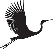 Black illustration of a flying crane bird in simple silhouette style. vector