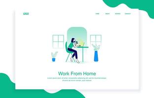 Woman Sitting on a Chair While Working from Home with a Laptop on the Table vector