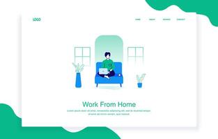 Man Sitting on a Sofa While Working from Home on a Laptop vector