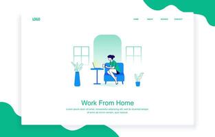 Woman Sitting on a Sofa While Working from Home with a Laptop on the Table vector