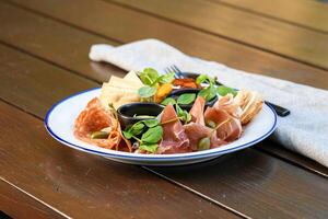 A plate of food on a table photo