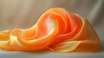 An orange and yellow silk scarf laying on a table photo