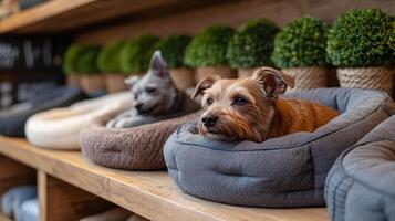 Cozy assortment of decorative pillows arranged neatly on a wooden shelf in a home decor setting photo