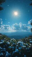 Celestial view of glowing clouds under bright starry sky at night photo