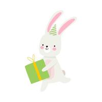 Humanized hare runs with a gift. illustration on a white background. vector