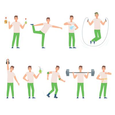 Man leads a healthy lifestyle. illustration on a white background.