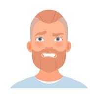 Fear on the face of a man with a beard. illustration. vector