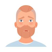 Embarrassment on the face of a man with a beard. illustration. vector