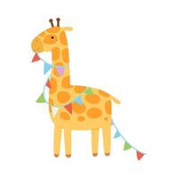 Giraffe with a garland of flags. illustration on a white background. vector