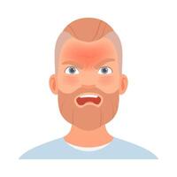 Strong anger on the face of a man with a beard. illustration. vector