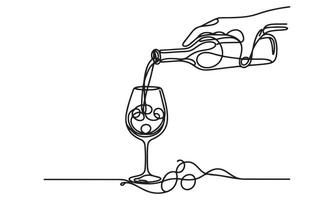 continuous one single line art drawing of pouring champagne wine vector
