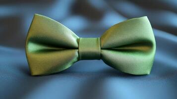A green bow tie on a blue background photo