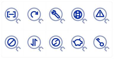 A set of 10 search icons as search, refresh search, search maintenance vector