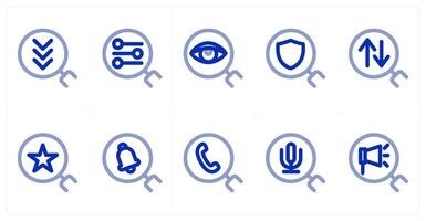 A set of 10 search icons as search, search equalizer, serach vision vector