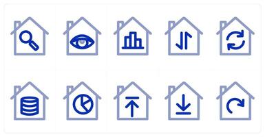 A set of 10 home icons as home search, home vision, home statistics vector