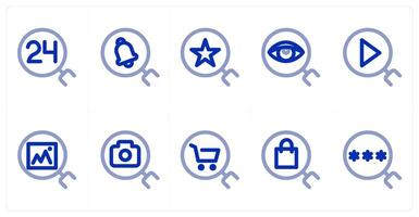 A set of 10 search icons as 24x7 search, search notification, favorite search vector