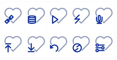 A set of 10 heart icons as heart link, heart server, heart vector